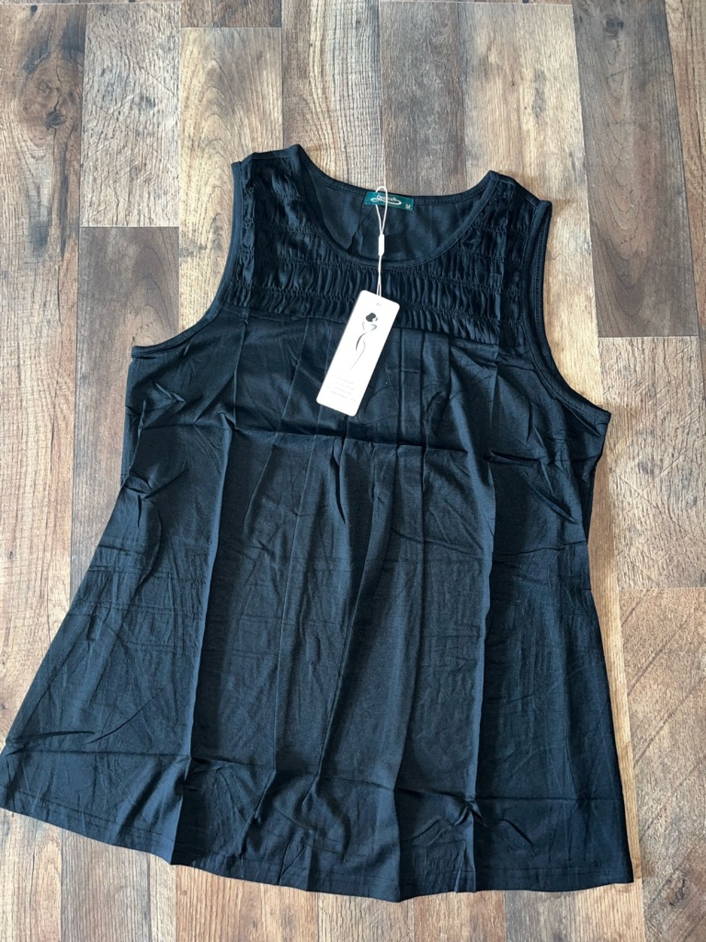 Black Sleeveless Smocked-Yoke Women's Top